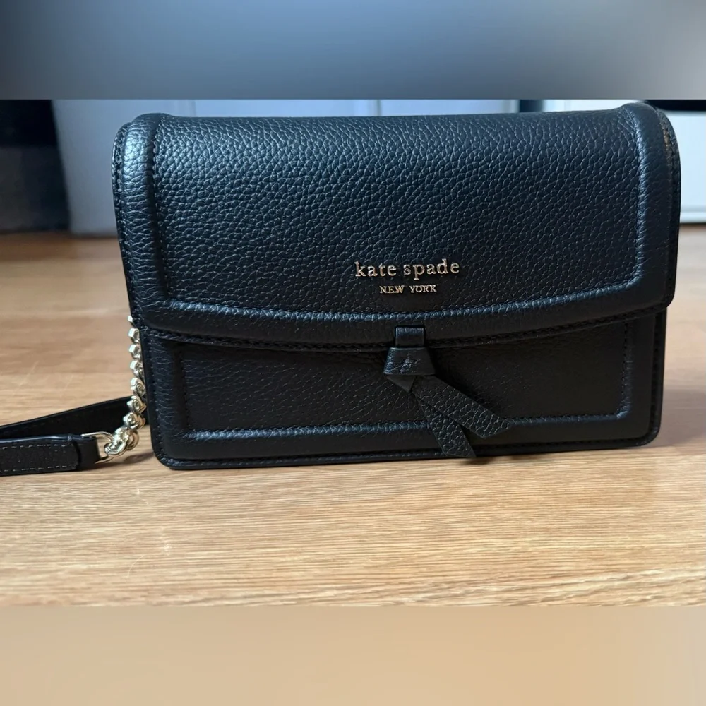 Kate Spade New York Knot Pebbled Leather Flap Crossbody Bag- Black